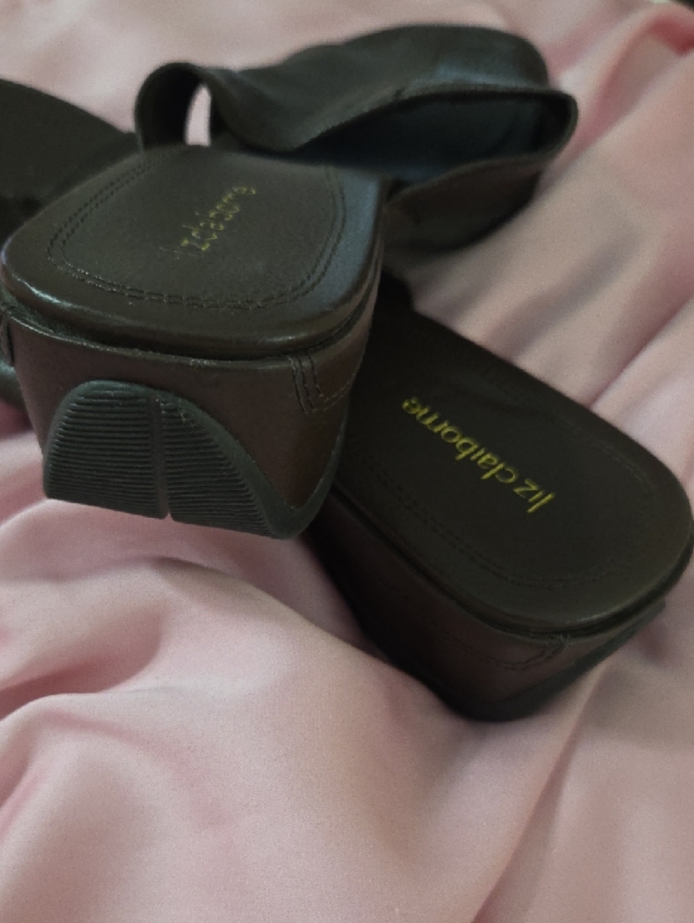 Liz Claiborne Dark Brown Leather Slide Mules - Picture 3 of 3